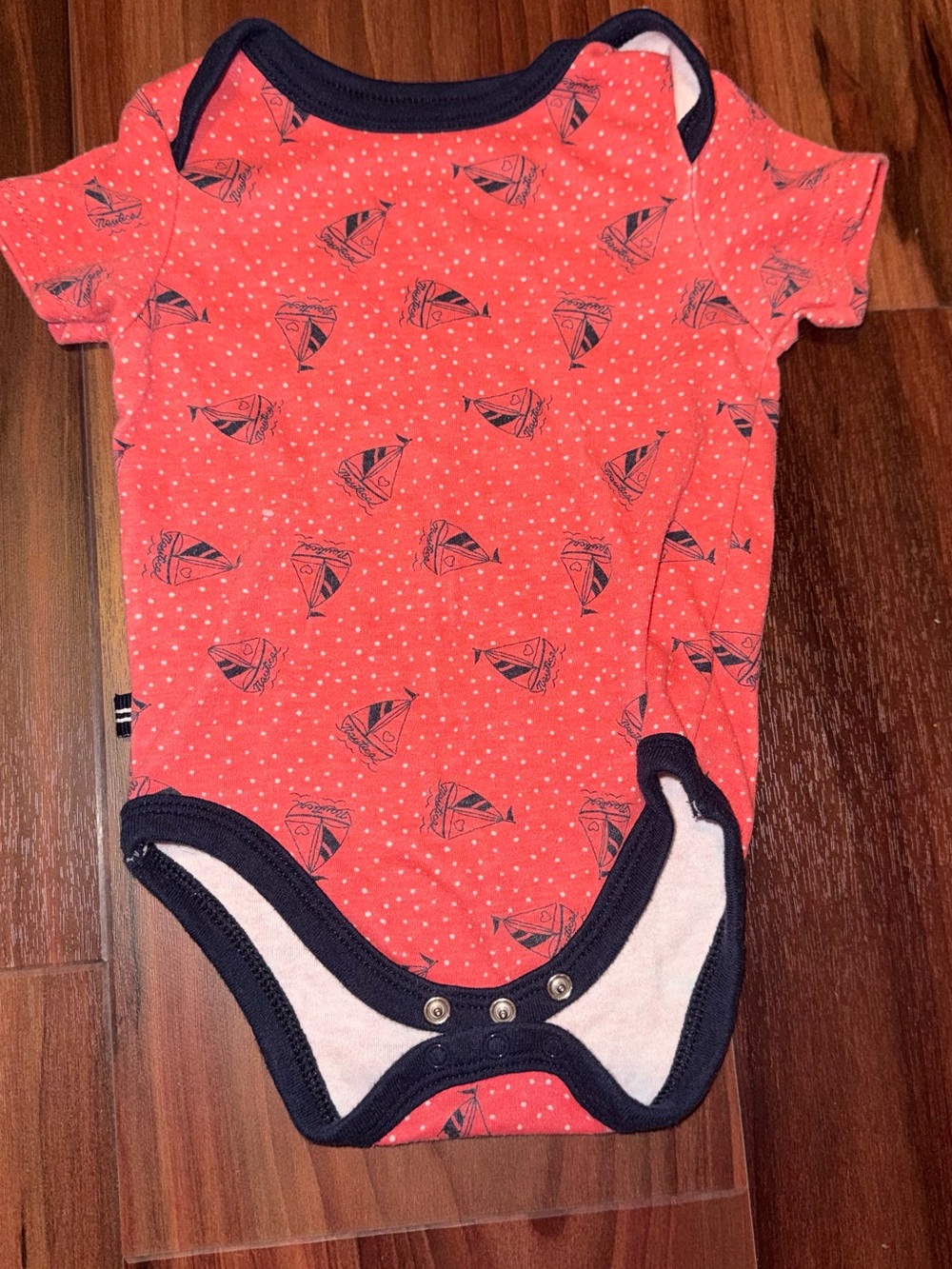 Nautica Coral Red Sailboat Print Baby One-Piece